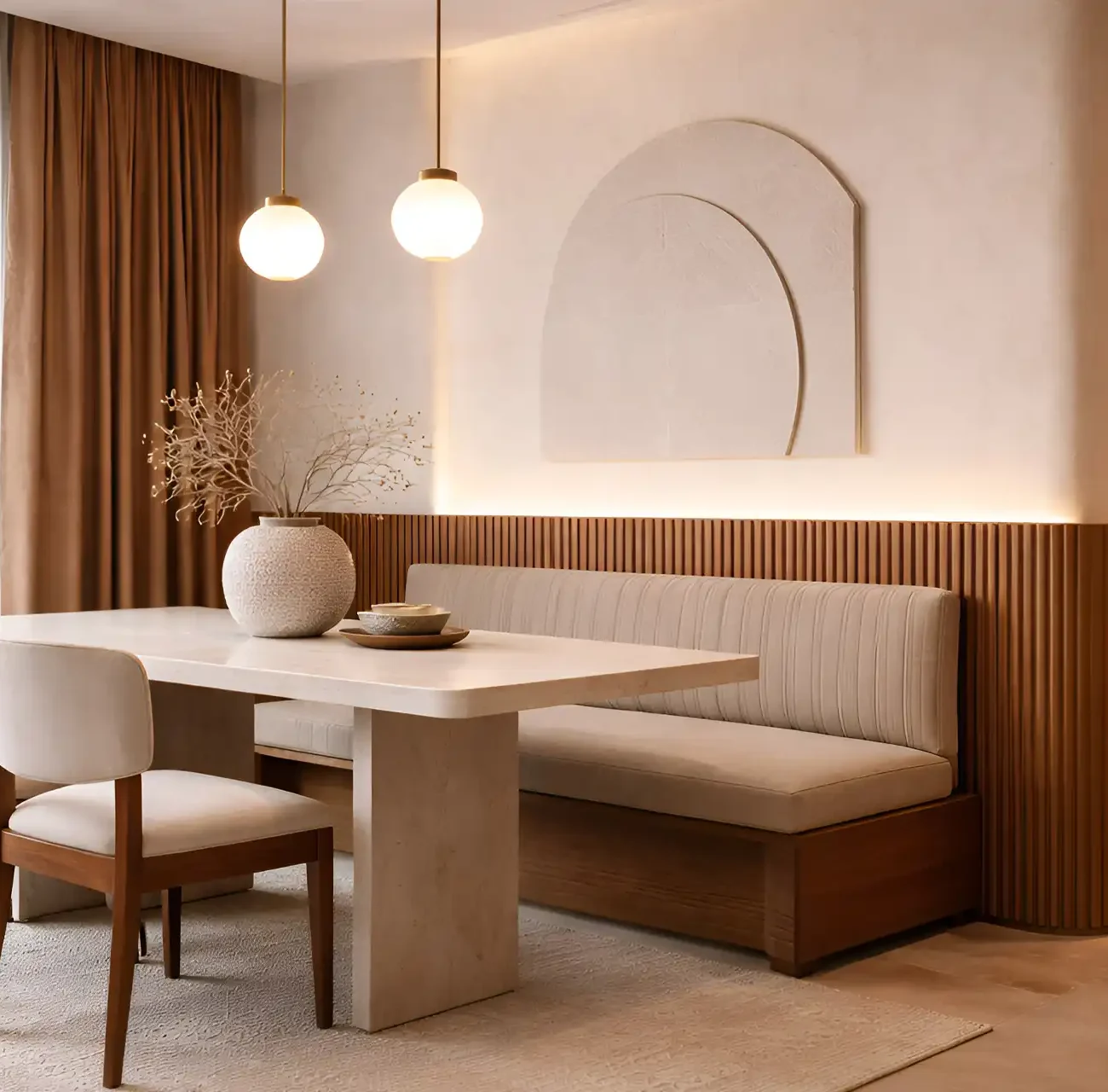 Bespoke wooden kitchen and dining table handcrafted in Karama.