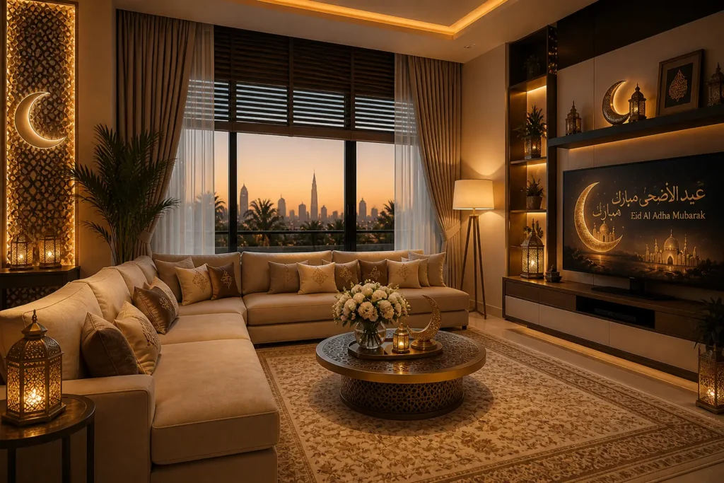 Luxury Eid Al Adha living room with custom furniture, curtains and carpets – Al Jinan Furniture Karama Dubai
