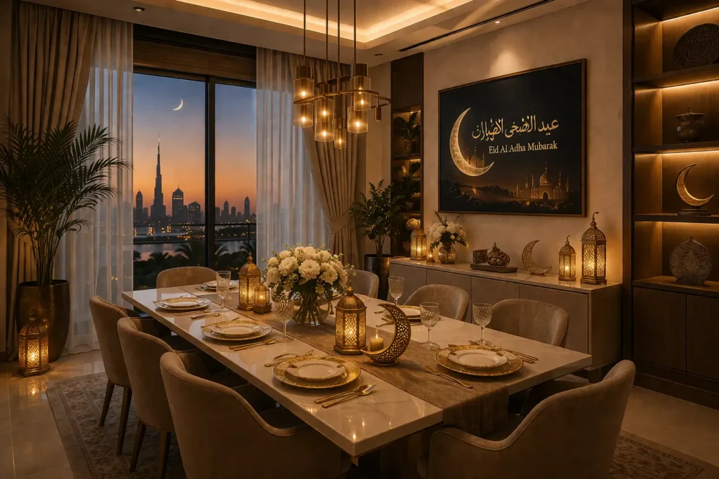 Elegant Eid Al Adha living room with custom sofa, curtains, blinds and carpet – Al Jinan Furniture Karama Dubai